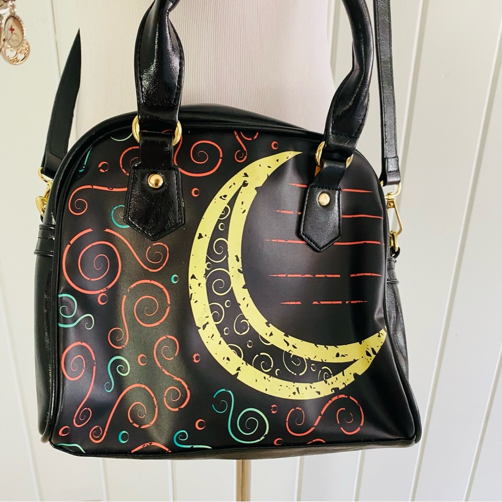 MOON PRINT Black Purse Handbag Shoulder Crossbody Whimsigoth Celestial Festival - Picture 10 of 12